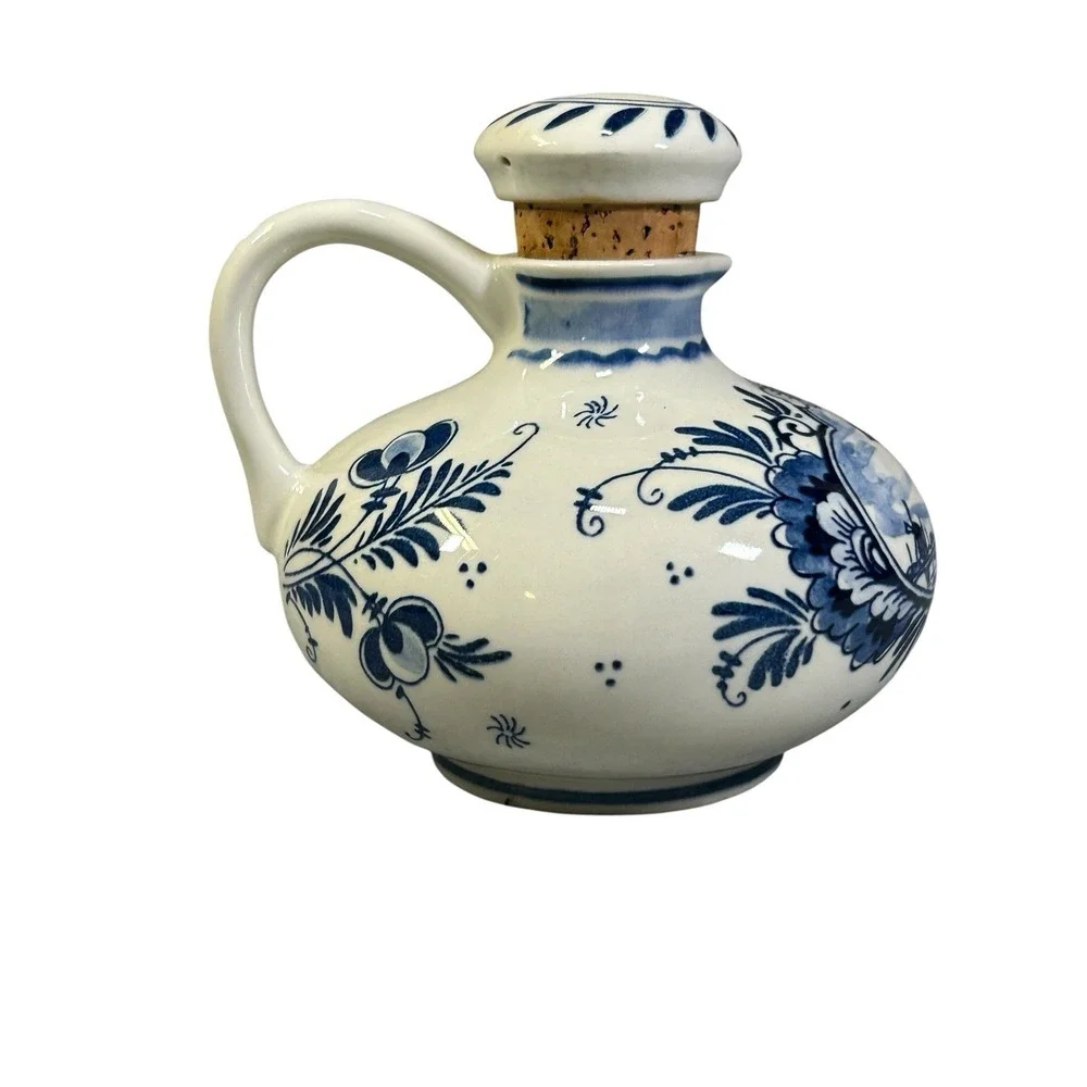 Vintage BOLS Delft Blue Decanter Jug with Stopper Hand Painted Holland Windmill